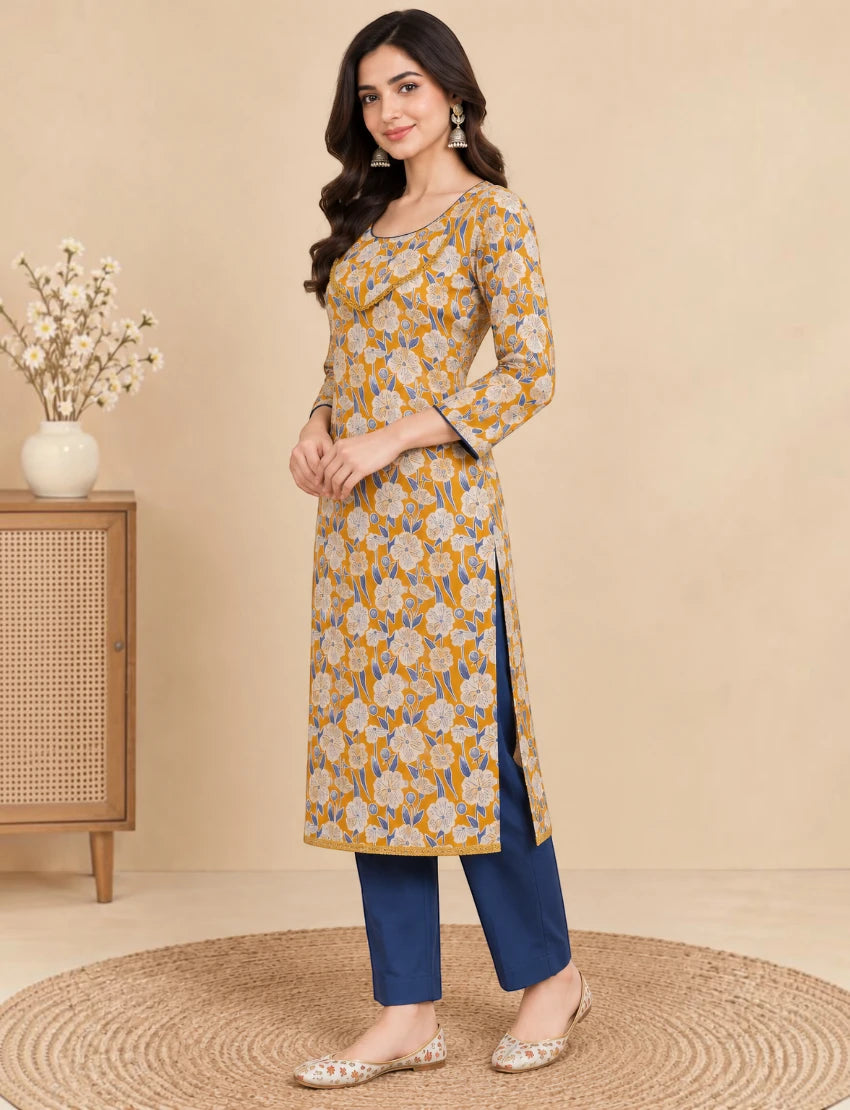 Cotton Kurta Set with Lace Work and Kota Doriya Dupatta