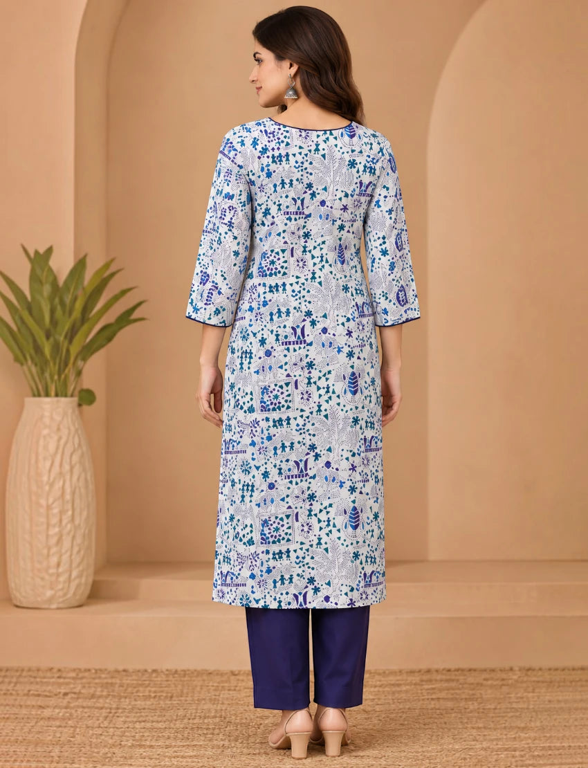 White Cotton Kurta Set with Kota Doriya Dupatta