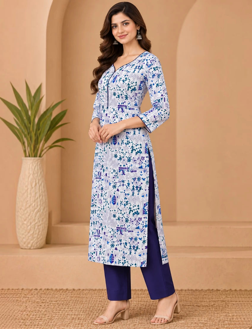 White Cotton Kurta Set with Kota Doriya Dupatta