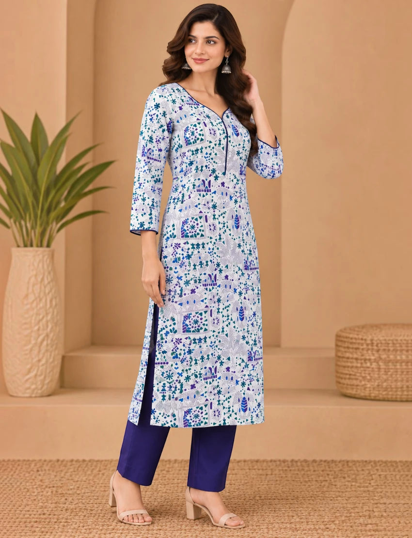 White Cotton Kurta Set with Kota Doriya Dupatta