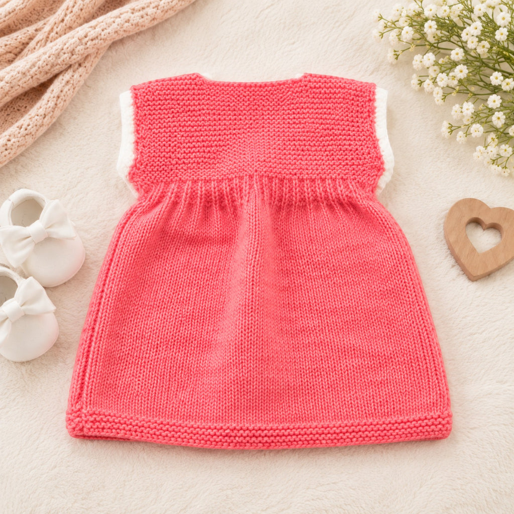[6-12 Months] Handknitted Baby Sweater Set with Cap, Pink