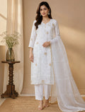 White Floral Embroidered Kurta Set
