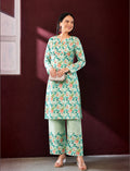 Green Cotton Chikankari Salwar Suit Set - Without Dupatta