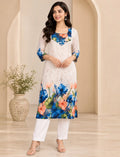 Pure Cotton Embroidered Kurta Set Off White Floral