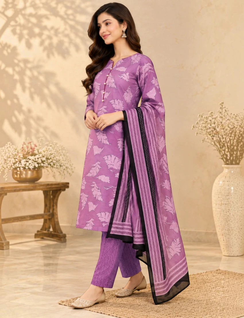 Purple Printed Kurta Set with Trousers