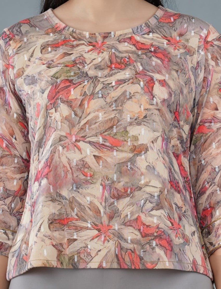 Eelika cotton Anarkali kurta featuring a detailed floral print with subtle metallic thread accents