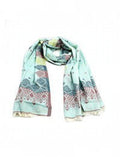 Eelika mint green cotton stole with geometric tribal patterns in grey and pink and a decorative fringe border
