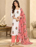 Pure Cotton Floral Kurta Set with Dupatta, White (Copy)