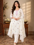 Embroidered Chiffon Salwar Suit Set, White, Floral