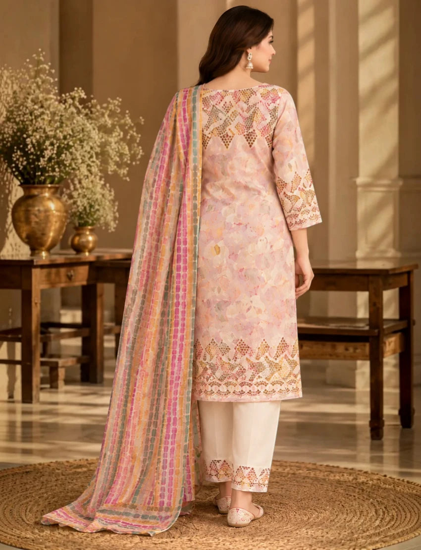 Chikan Pure Cotton Salwar Suit Set, Multi. kota doriya dupatta