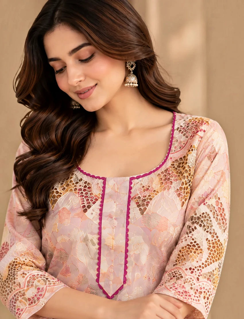Chikan Pure Cotton Salwar Suit Set, Multi. kota doriya dupatta