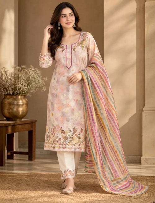 Chikan Pure Cotton Salwar Suit Set, Multi. kota doriya dupatta