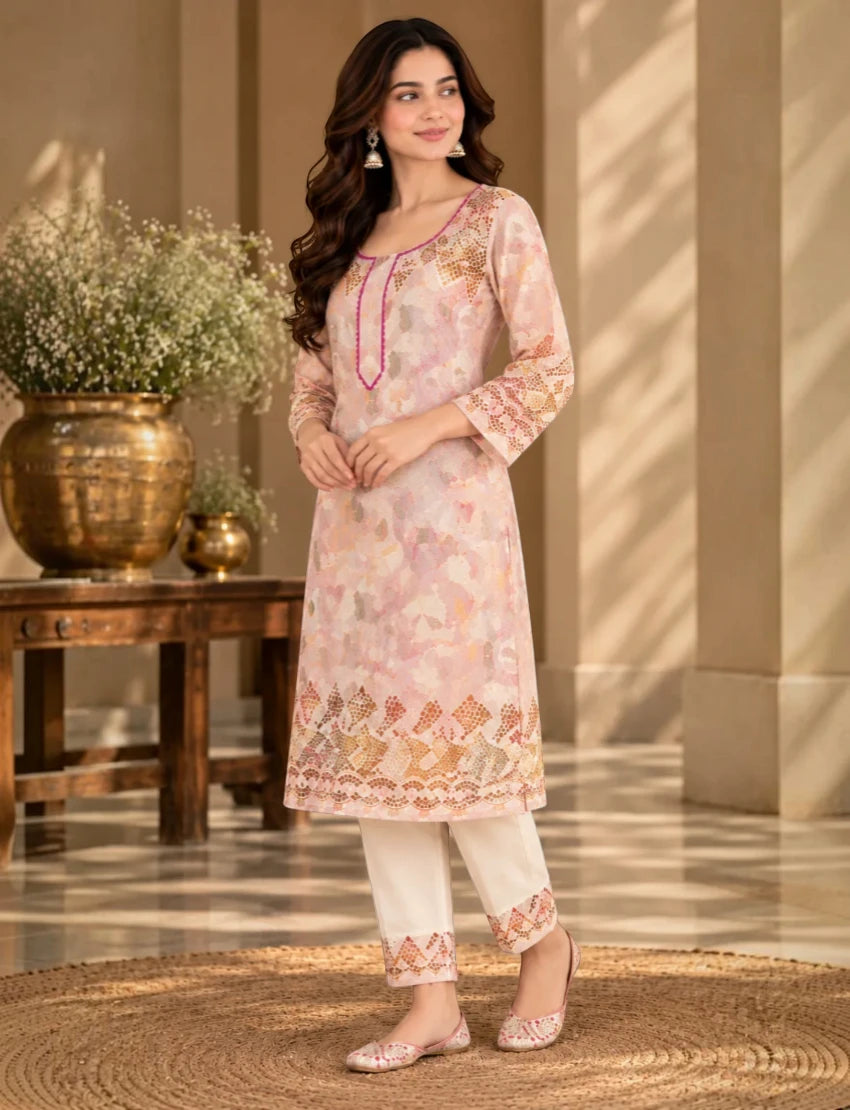 Chikan Pure Cotton Salwar Suit Set, Multi. kota doriya dupatta