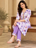 Cotton Embroidered Purple Floral Salwar Kurta Set with Trousers