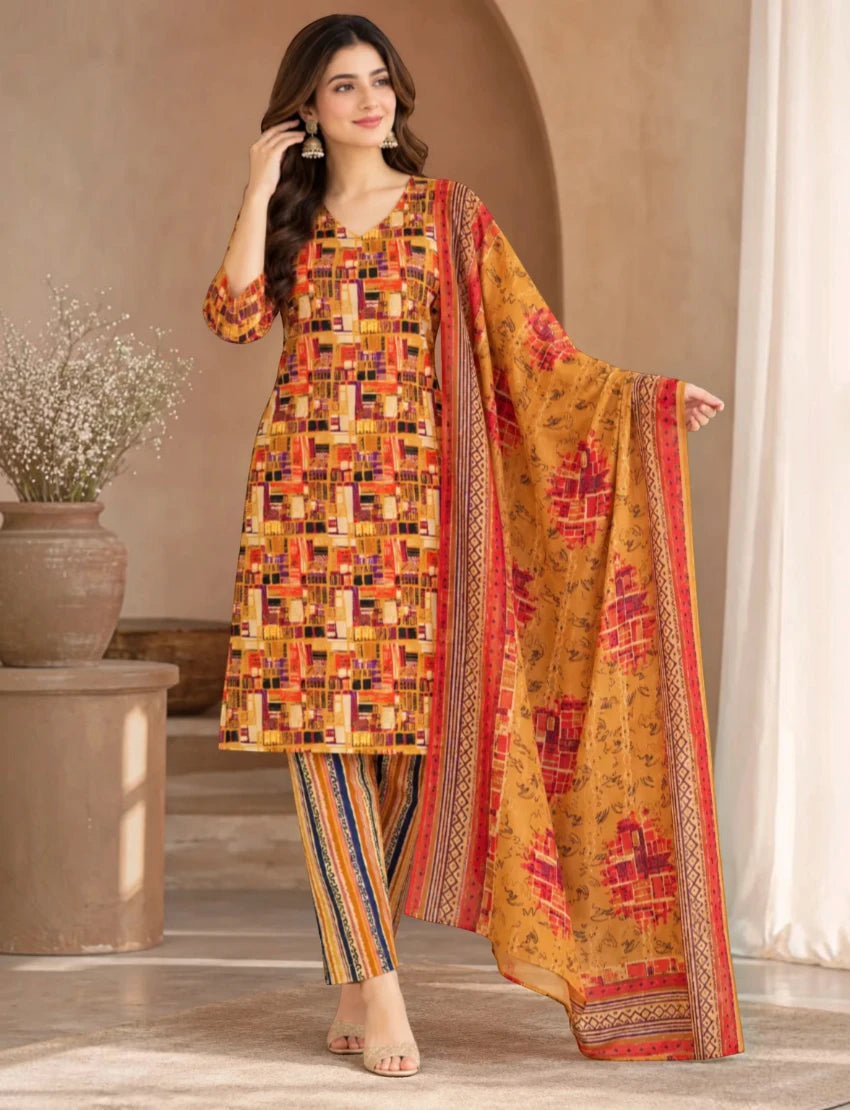 Pure Cotton Salwar Suit Set, Multi Color