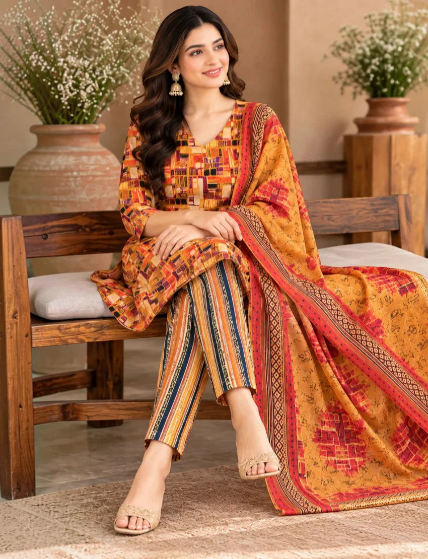 Pure Cotton Salwar Suit Set, Multi Color