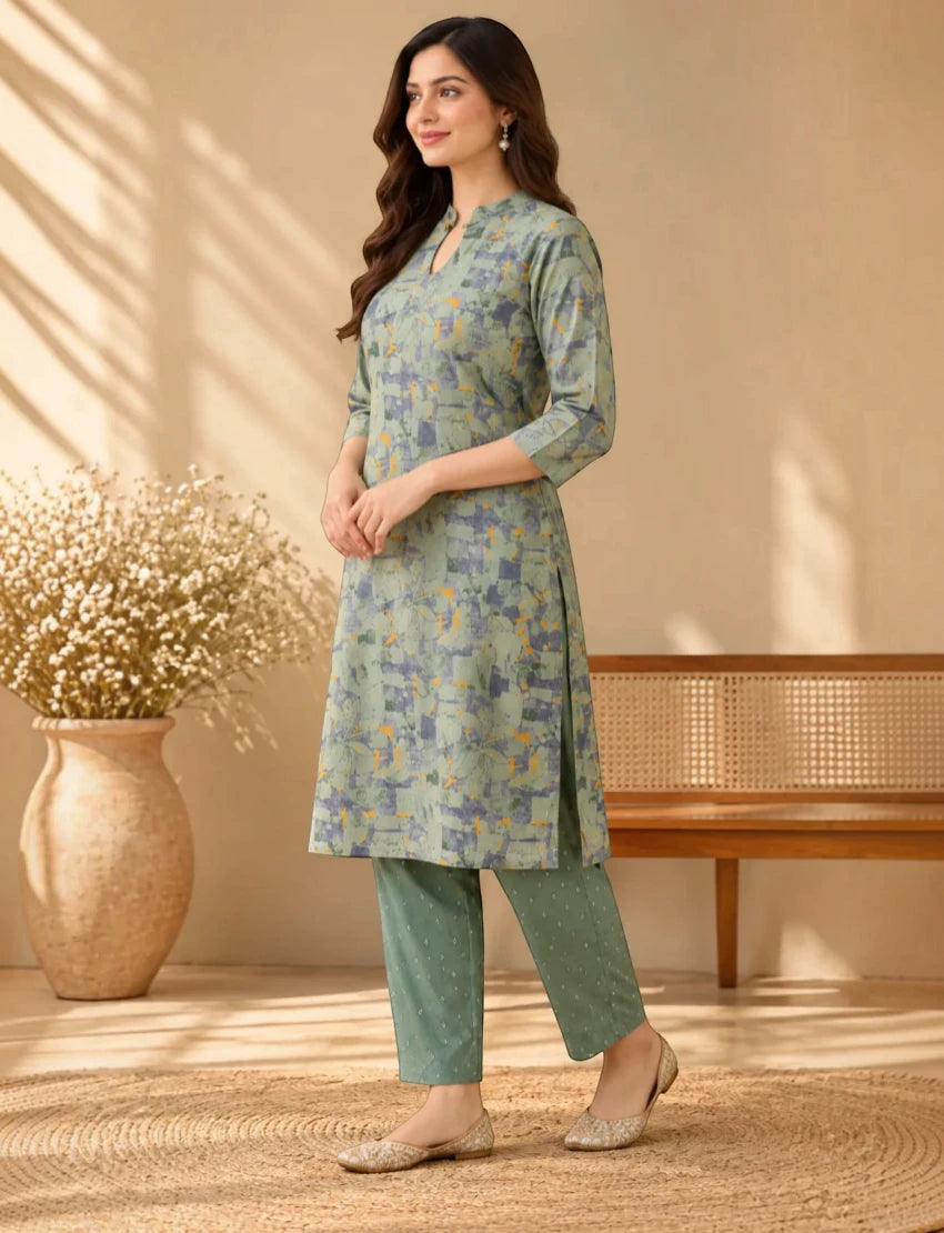 Pure Cotton Printed Salwar Suit Set, Grey