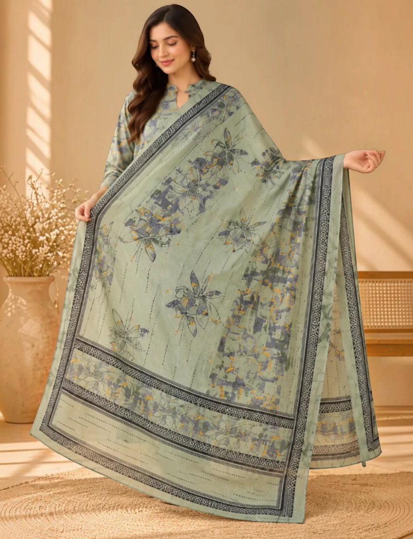 Pure Cotton Printed Salwar Suit Set, Grey