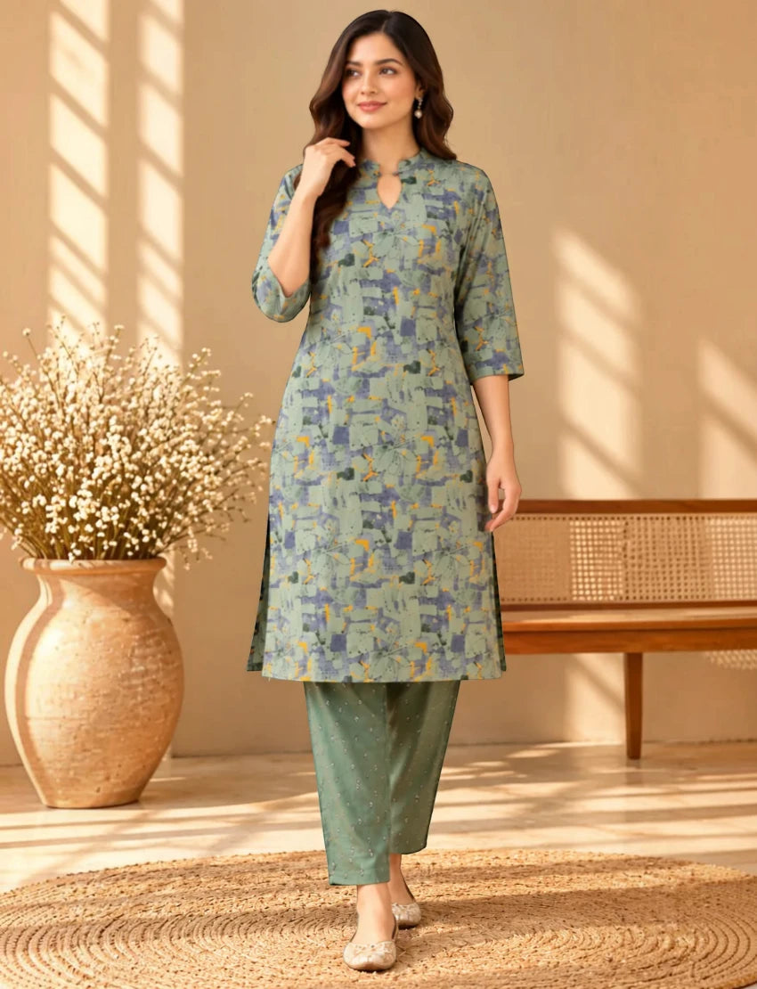 Pure Cotton Printed Salwar Suit Set, Grey