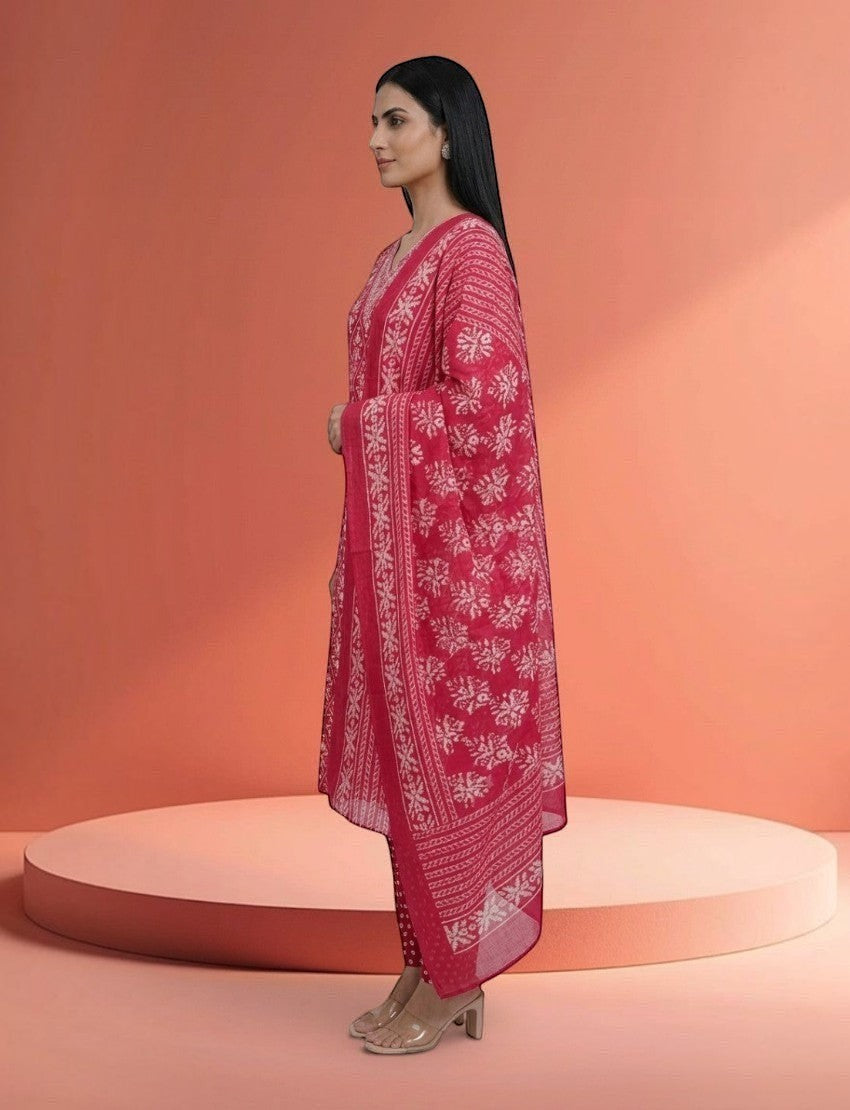 Cotton Printed Salwar Suit Set | Floral Print, 3-Piece Set